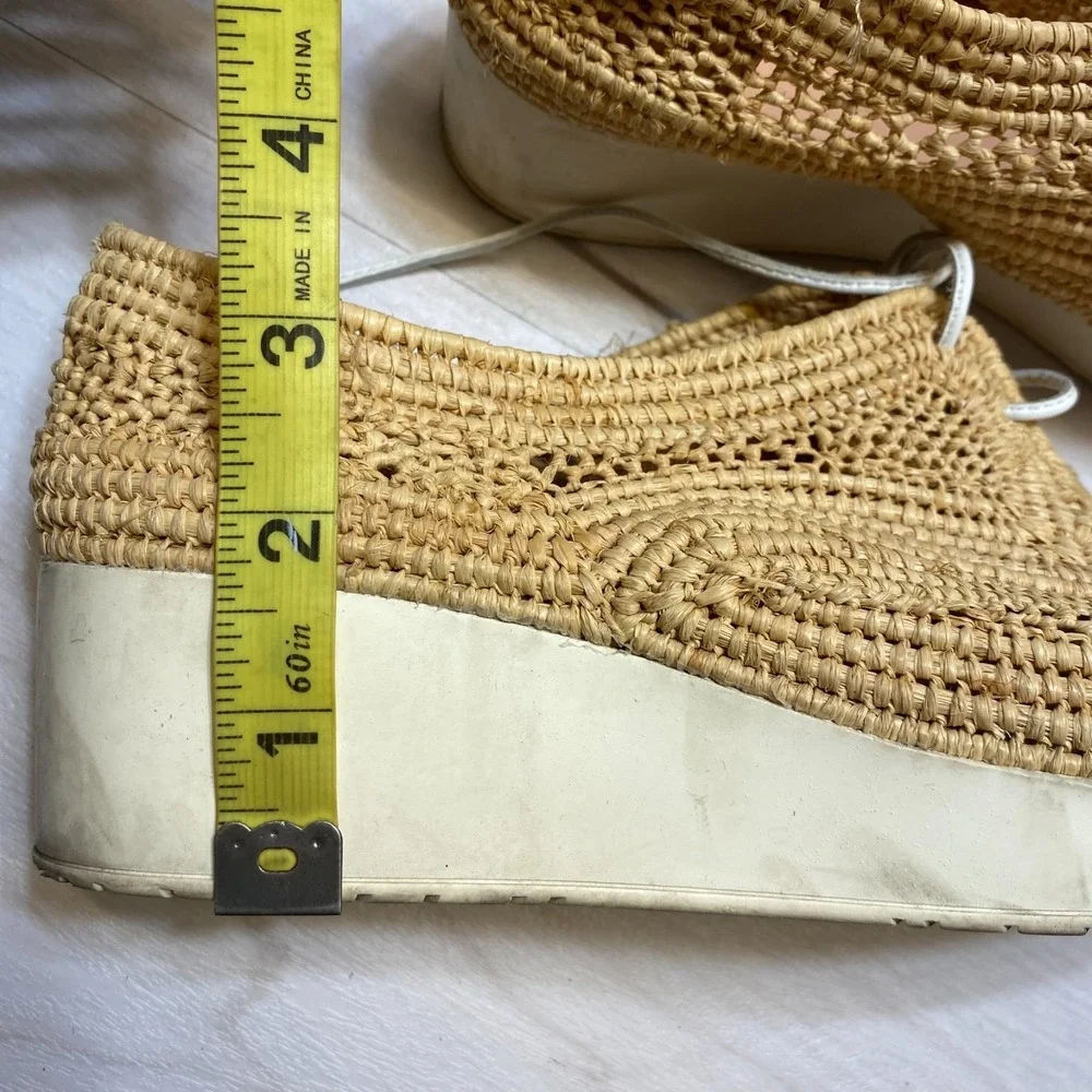 Robert Clergerie Wedge‎ Platform Shoes Womens 6 Beige Lisa Woven Natural Raffia